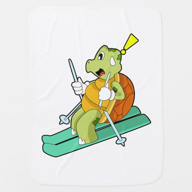 Turtle as Skier with Ski Baby Blanket (Front)
