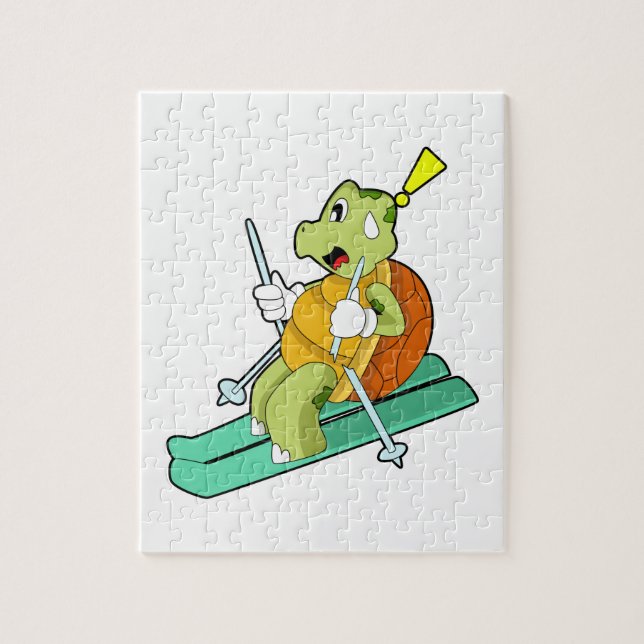 Turtle as Skier with Ski Jigsaw Puzzle (Vertical)