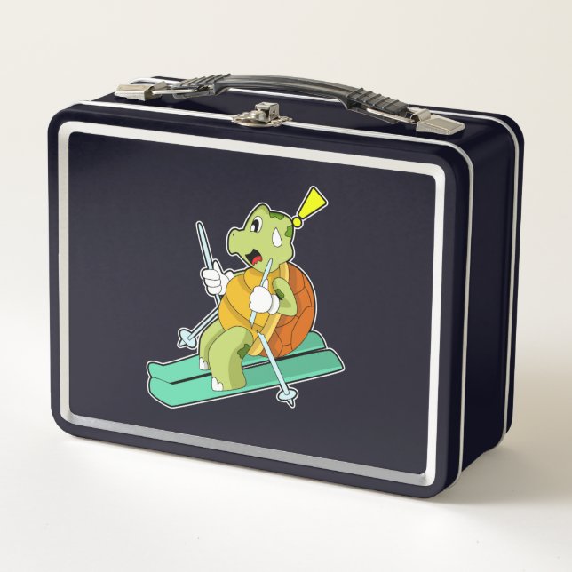 Turtle as Skier with Ski Metal Lunch Box (Front)