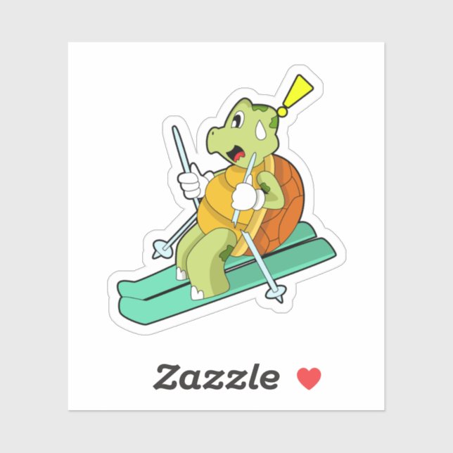 Turtle as Skier with Ski Sticker (Sheet)