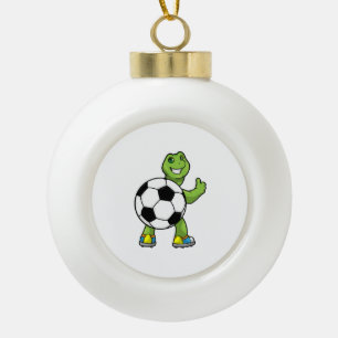 Turtle As Soccer Player With Soccer Ball Ceramic Ball Christmas Ornament