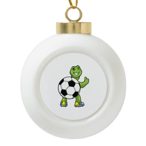 Turtle As Soccer Player With Soccer Ball Ceramic Ball Christmas Ornament