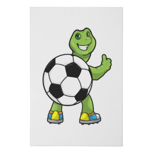 Turtle as Soccer player with Soccer ball Faux Canvas Print