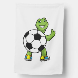 Turtle As Soccer Player With Soccer Ball House Flag