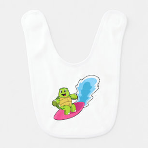 Turtle as Surfer with Surfboard Baby Bib