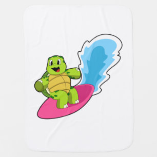 Turtle as Surfer with Surfboard Baby Blanket