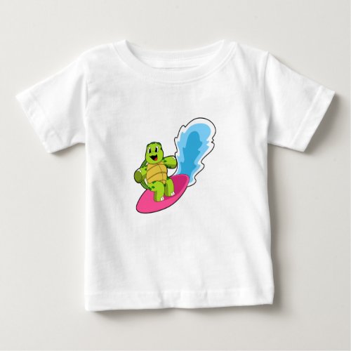 Turtle as Surfer with Surfboard Baby T_Shirt