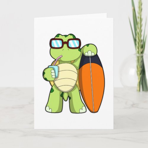 Turtle as Surfer with Surfboard  Drink Card