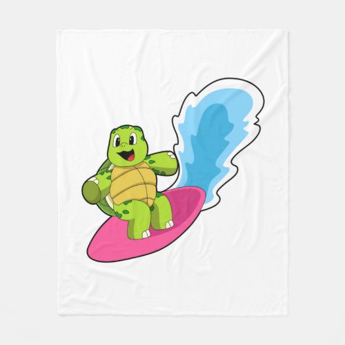 Turtle as Surfer with Surfboard Fleece Blanket