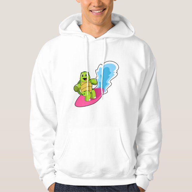 Turtle as Surfer with Surfboard Hoodie (Front)
