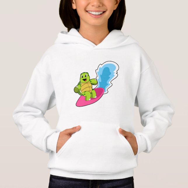Turtle as Surfer with Surfboard Hoodie (Front)