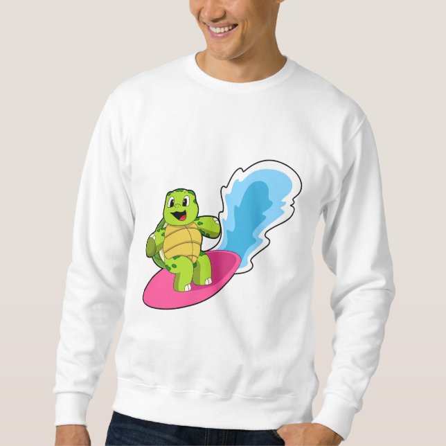 Turtle as Surfer with Surfboard Sweatshirt (Front)