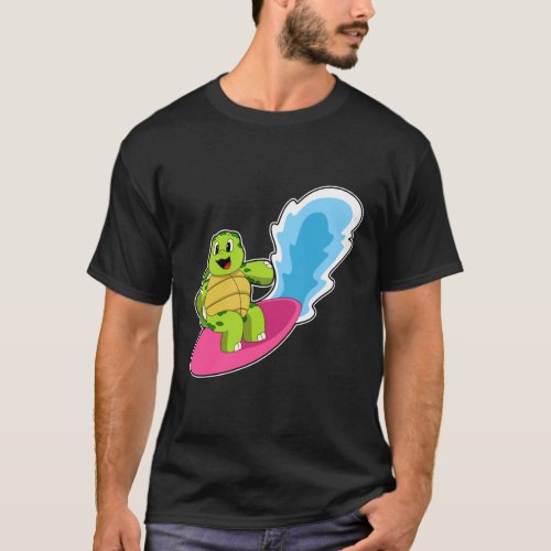 Turtle as Surfer with Surfboard T_Shirt