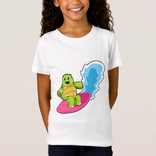 Turtle as Surfer with Surfboard T_Shirt