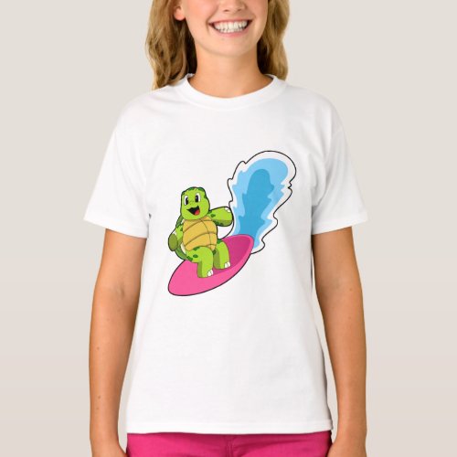 Turtle as Surfer with Surfboard T_Shirt