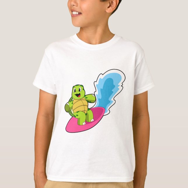 Turtle as Surfer with Surfboard T-Shirt (Front)