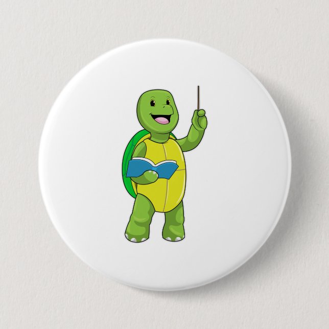 Turtle as Teacher with Book & Pointer Button (Front)