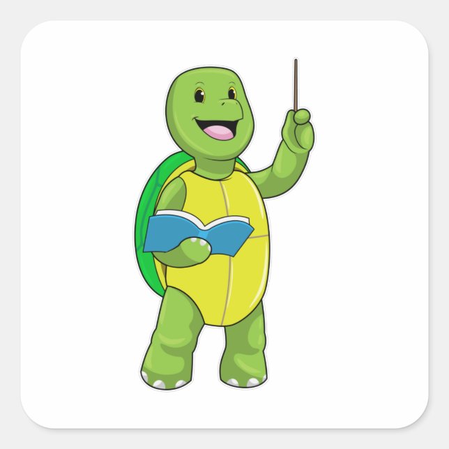 Turtle as Teacher with Book & Pointer Square Sticker (Front)