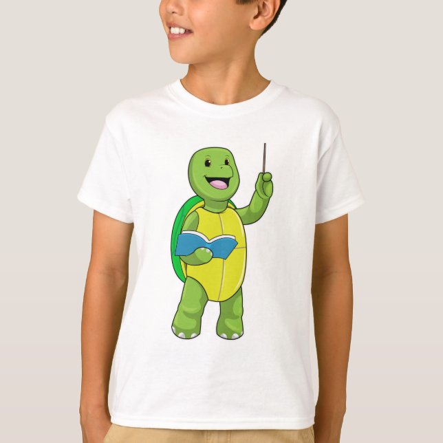 Turtle as Teacher with Book & Pointer T-Shirt (Front)