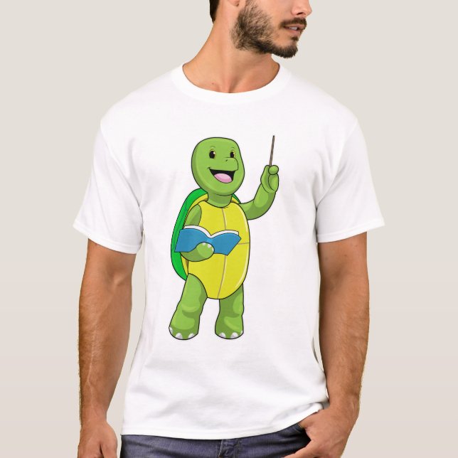 Turtle as Teacher with Book & Pointer T-Shirt (Front)