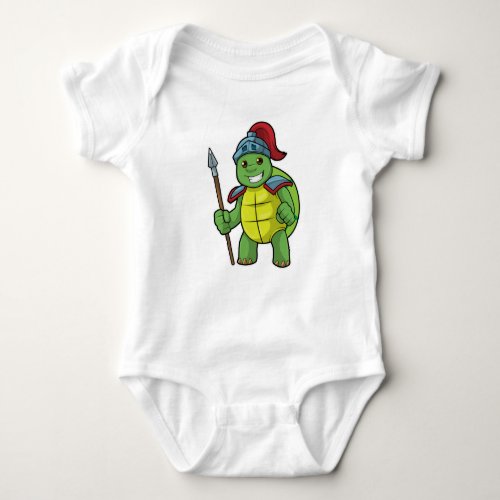 Turtle as Warrior with Spear  Helmet Baby Bodysuit