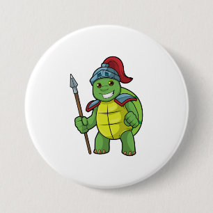Turtle as Warrior with Spear & Helmet Button