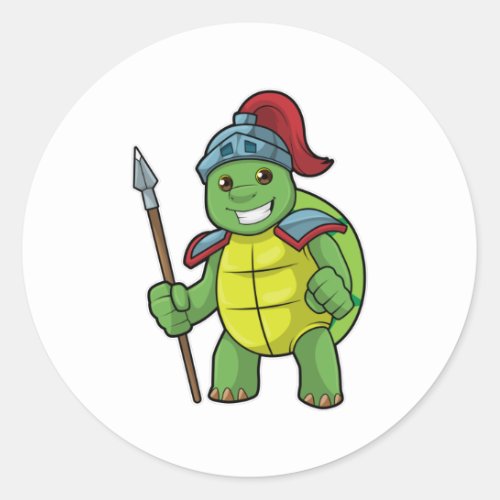 Turtle as Warrior with Spear  Helmet Classic Round Sticker