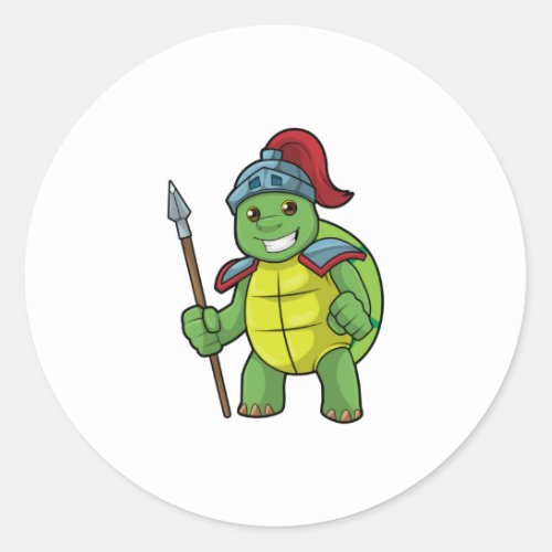 Turtle as Warrior with Spear  Helmet Classic Round Sticker