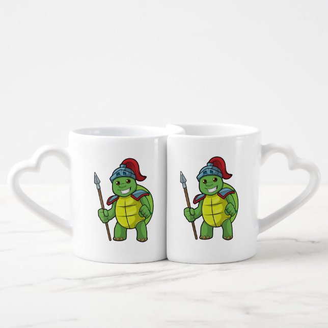 Turtle as Warrior with Spear & Helmet Coffee Mug Set (Front Nesting)