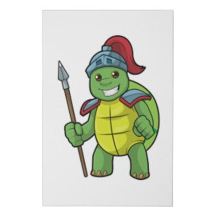 Turtle as Warrior with Spear & Helmet Faux Canvas Print