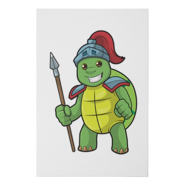 Turtle as Warrior with Spear & Helmet Faux Canvas Print (Front)
