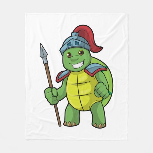 Turtle as Warrior with Spear  Helmet Fleece Blanket