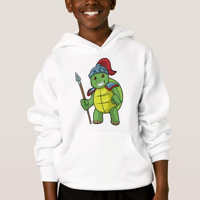 Turtle as Warrior with Spear & Helmet Hoodie (Front)