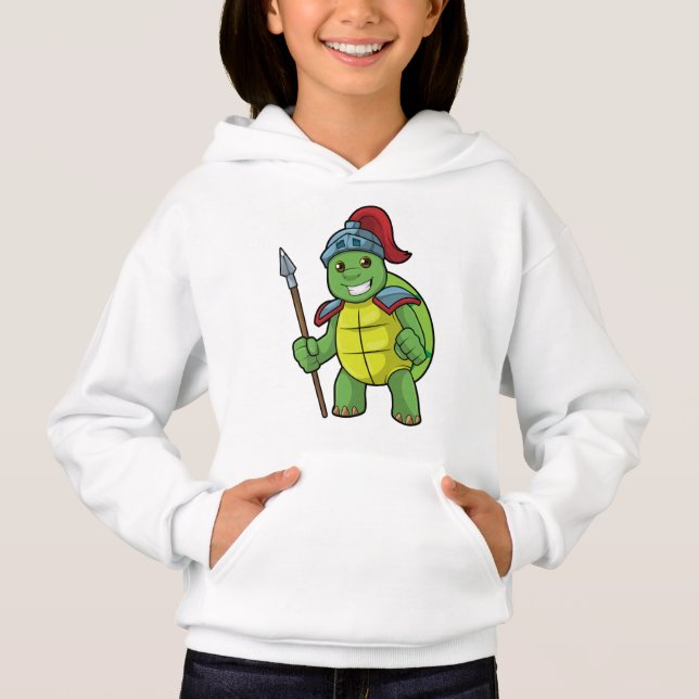Turtle as Warrior with Spear & Helmet Hoodie (Front)