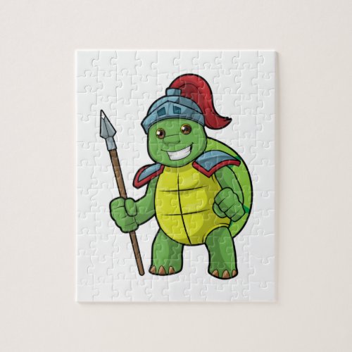 Turtle as Warrior with Spear  Helmet Jigsaw Puzzle