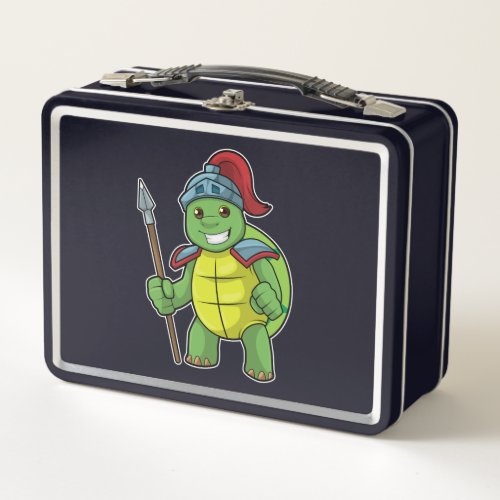 Turtle as Warrior with Spear  Helmet Metal Lunch Box