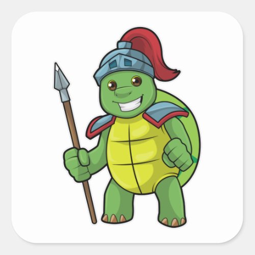 Turtle as Warrior with Spear  Helmet Square Sticker