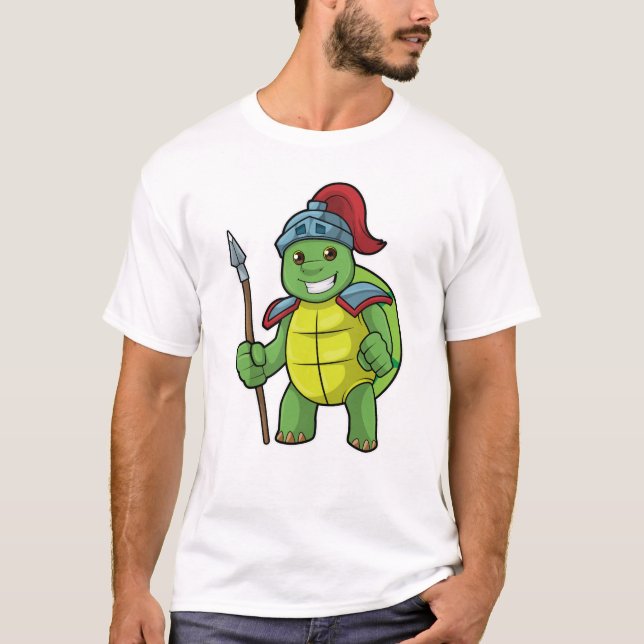 Turtle as Warrior with Spear & Helmet T-Shirt (Front)