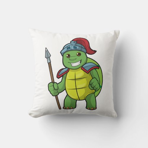 Turtle as Warrior with Spear  Helmet Throw Pillow