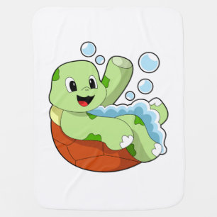 Turtle at Bathing with Foam Baby Blanket