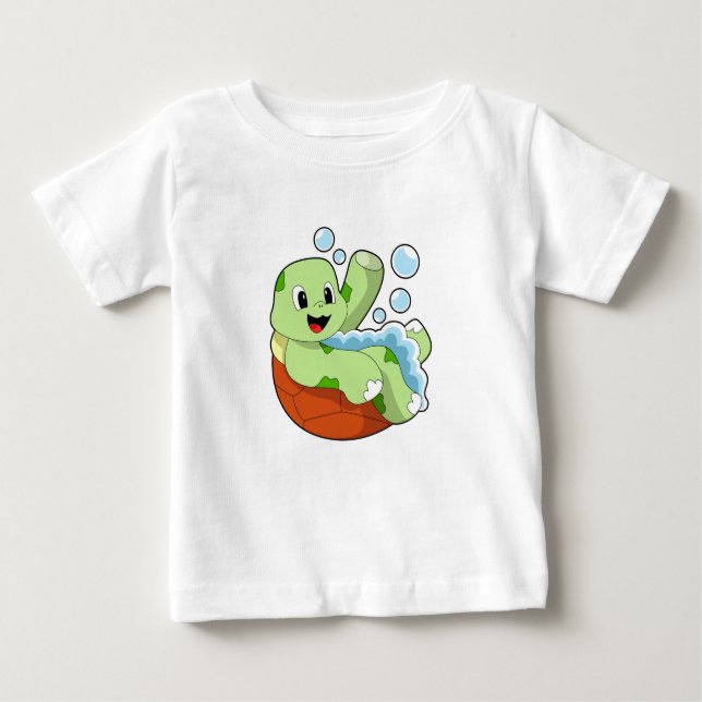 Turtle at Bathing with Foam Baby T-Shirt (Front)