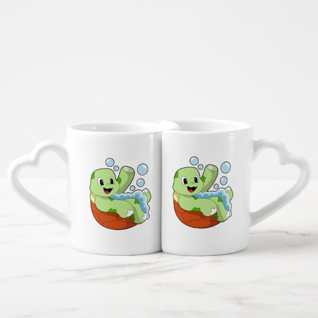 Turtle at Bathing with Foam Coffee Mug Set (Front Nesting)