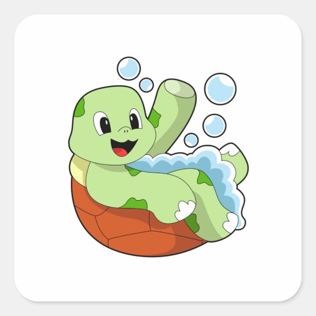 Turtle at Bathing with Foam Square Sticker (Front)