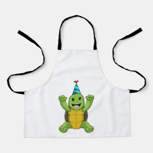 Turtle at Birthday with Party hat Apron