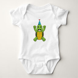 Turtle at Birthday with Party hat Baby Bodysuit