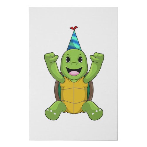 Turtle at Birthday with Party hat Faux Canvas Print
