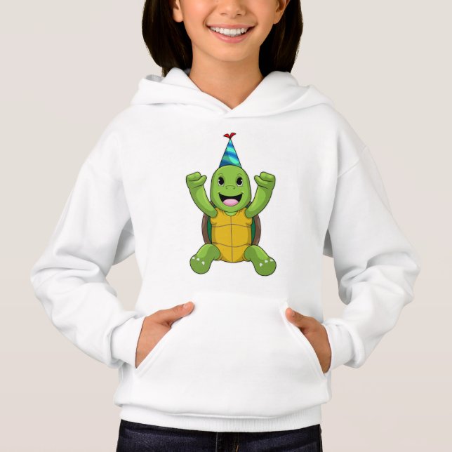 Turtle at Birthday with Party hat Hoodie (Front)