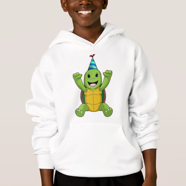 Turtle at Birthday with Party hat Hoodie (Front)