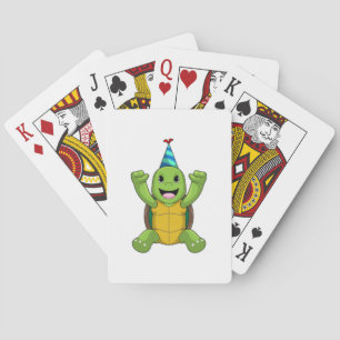 Turtle at Birthday with Party hat Poker Cards