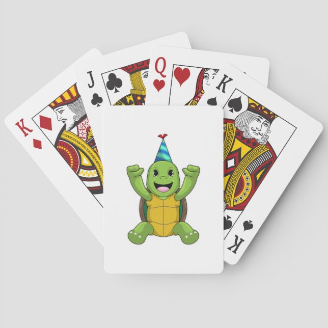 Turtle at Birthday with Party hat Poker Cards (Back)